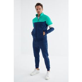 Tommy Life 85186 Indigo Dik Yaka Renk Geçişli Baskı Detaylı Standart Kalıp Erkek Eşofman Takımı