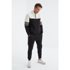Tommy Life 85186 Siyah Dik Yaka Renk Geçişli Baskı Detaylı Standart Kalıp Erkek Eşofman Takımı
