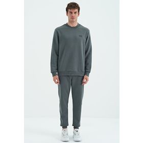 Tommy Life 85190 Haki O Yaka Rahat Kalıp Şardonlu Basic Jogger Erkek Eşofman Takımı