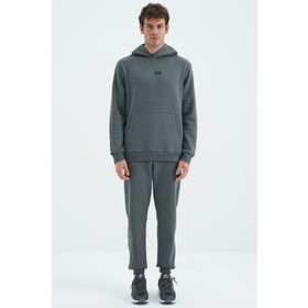 Tommy Life 85192 Haki Kapüşonlu Kanguru Cepli Rahat Kalıp Şardonlu Jogger Erkek Eşofman Takımı