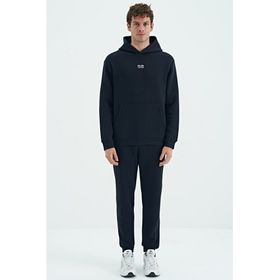 Tommy Life 85192 Lacivert Kapüşonlu Kanguru Cepli Rahat Kalıp Şardonlu Jogger Erkek Eşofman Takımı