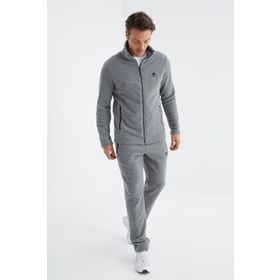 Tommy Life 85193 Gri Melanj Dik Yaka Basic Erkek Polar Eşofman Takımı