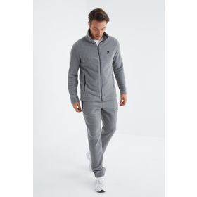Tommy Life 85193 Gri Melanj Dik Yaka Basic Erkek Polar Eşofman Takımı