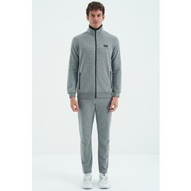 Tommy Life 85196 Gri Melanj Dik Yaka Fermuarlı Cep Detaylı Standart Kalıp Erkek Eşofman Takımı
