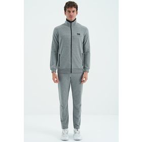 Tommy Life 85196 Gri Melanj Dik Yaka Fermuarlı Cep Detaylı Standart Kalıp Erkek Eşofman Takımı