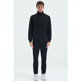 Tommy Life 85196 Siyah Dik Yaka Fermuarlı Cep Detaylı Standart Kalıp Erkek Eşofman Takım