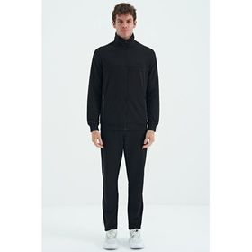 Tommy Life 85196 Siyah Dik Yaka Fermuarlı Cep Detaylı Standart Kalıp Erkek Eşofman Takım