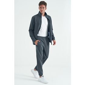 Tommy Life 85198 Antrasit Melanj Dik Yaka Fermuarlı Jogger Rahat Form Erkek Eşofman Takımı