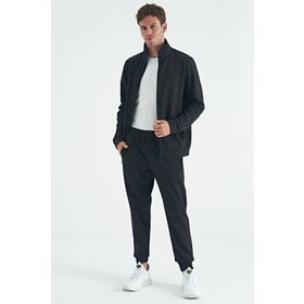 Tommy Life 85198 Koyu Gri Dik Yaka Fermuarlı Jogger Rahat Form Erkek Eşofman Takımı