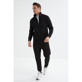 Tommy Life 85198 Siyah Dik Yaka Fermuarlı Jogger Rahat Form Erkek Eşofman Takımı