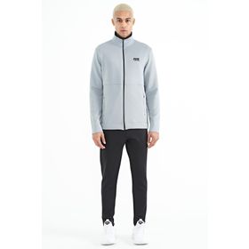 Tommy Life 85199 Gri - Siyah Fermuarlı Dik Yaka Gizli Cepli Erkek Eşofman Takım