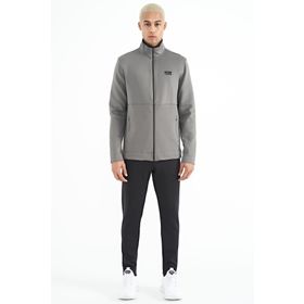 Tommy Life 85199 Koyu Gri Siyah Fermuarlı Dik Yaka Gizli Cepli Erkek Eşofman Takımı