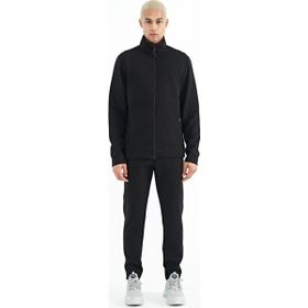 Tommy Life 85201 Gri Melanj - Siyah Logo Nakışlı Dik Yaka Fermuarlı Gizli Cep Detaylı Erkek Eşofman Takım