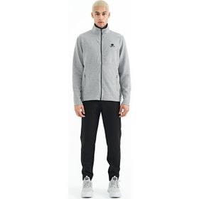 Tommy Life 85201 Gri Melanj - Siyah Logo Nakışlı Dik Yaka Fermuarlı Gizli Cep Detaylı Erkek Eşofman Takım