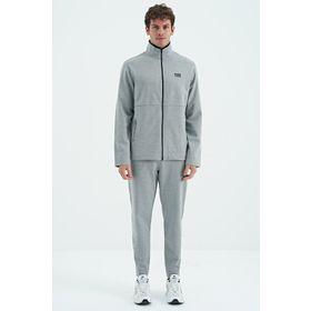 Tommy Life 85209 Gri Melanj Dik Yaka Gizli Cep Detaylı Standart Kalıp Erkek Eşofman Takımı