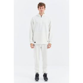 Tommy Life 85222 Ekru Kapüşonlu Yarım Fermuarlı Cep Detaylı Erkek Eşofman Takımı