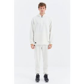Tommy Life 85222 Ekru Kapüşonlu Yarım Fermuarlı Cep Detaylı Erkek Eşofman Takımı