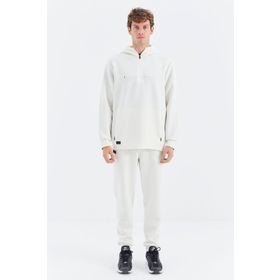 Tommy Life 85222 Ekru Kapüşonlu Yarım Fermuarlı Cep Detaylı Erkek Eşofman Takımı