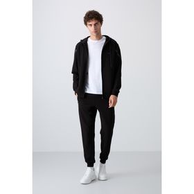 Tommy Life 85236 Siyah Pamuklu Kalın Yumuşak Dokulu Comfort Fit Baskılı Erkek Eşofman Takımı