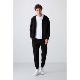 Tommy Life 85236 Siyah Pamuklu Kalın Yumuşak Dokulu Comfort Fit Baskılı Erkek Eşofman Takımı