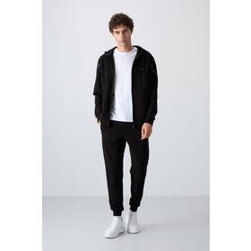 Tommy Life 85236 Siyah Pamuklu Kalın Yumuşak Dokulu Comfort Fit Baskılı Erkek Eşofman Takımı
