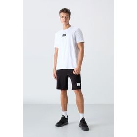 Tommy Life 85243 Beyaz - Siyah Pamuklu Yumuşak Dokulu Standart Fit Baskılı Erkek Şortlu Takım