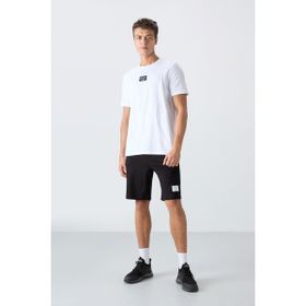 Tommy Life 85243 Beyaz - Siyah Pamuklu Yumuşak Dokulu Standart Fit Baskılı Erkek Şortlu Takım