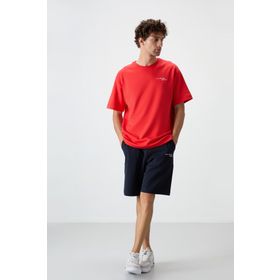 Tommy Life 85250 Fiesta Lacivert Pamuklu Kalın Yumuşak Dokulu Oversize Fit Nakışlı Erkek Şortlu Takım