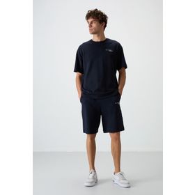 Tommy Life 85250 Fiesta Lacivert Pamuklu Kalın Yumuşak Dokulu Oversize Fit Nakışlı Erkek Şortlu Takım