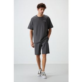 Tommy Life 85250 Haki Pamuklu Kalın Yumuşak Dokulu Oversize Fit Nakışlı Erkek Şortlu Takım