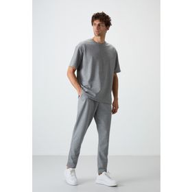 Tommy Life 85251 Gri Melanj Pamuklu Kalın Yumuşak Dokulu Oversize Fit Basic Erkek Eşofman Takımı