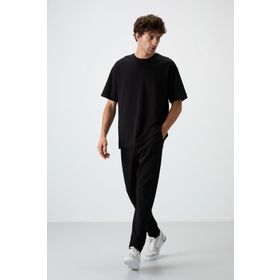 Tommy Life 85251 Siyah Pamuklu Kalın Yumuşak Dokulu Oversize Fit Basic Erkek Eşofman Takımı