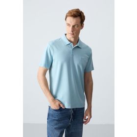 Tommy Life 87748 Erkek Buz Mavi Basic Logolu Standart Kalıp Triko Polo Yaka T-shirt