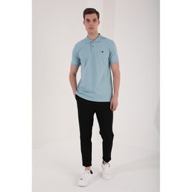 Tommy Life 87768 Basic Gögüs Logolu Standart Kalıp Triko Polo Yaka Buz Mavi Erkek T-Shirt