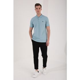 Tommy Life 87768 Basic Gögüs Logolu Standart Kalıp Triko Polo Yaka Buz Mavi Erkek T-Shirt