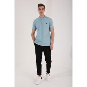 Tommy Life 87768 Basic Gögüs Logolu Standart Kalıp Triko Polo Yaka Buz Mavi Erkek T-Shirt