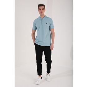 Tommy Life 87768 Basic Gögüs Logolu Standart Kalıp Triko Polo Yaka Buz Mavi Erkek T-Shirt