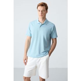 Tommy Life 87768 Basic Gögüs Logolu Standart Kalıp Triko Polo Yaka Buz Mavi Erkek T-Shirt