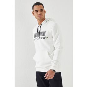 Tommy Life 87839 Ekru Nakışlı Kanguru Cep Standart Kalıp Kapüşonlu Erkek Sweatshirt