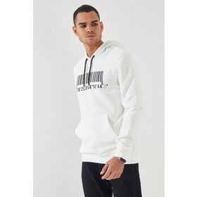 Tommy Life 87839 Ekru Nakışlı Kanguru Cep Standart Kalıp Kapüşonlu Erkek Sweatshirt
