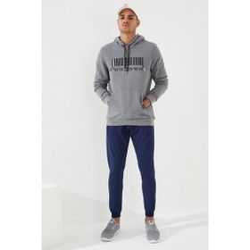 Tommy Life 87839 Gri Melanj Erkek Nakışlı Kanguru Cep Standart Kalıp Kapüşonlu Sweatshirt