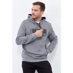 Tommy Life 87839 Gri Melanj Erkek Nakışlı Kanguru Cep Standart Kalıp Kapüşonlu Sweatshirt