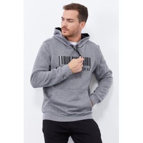 Tommy Life 87839 Gri Melanj Erkek Nakışlı Kanguru Cep Standart Kalıp Kapüşonlu Sweatshirt