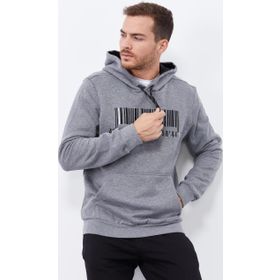 Tommy Life 87839 Gri Melanj Erkek Nakışlı Kanguru Cep Standart Kalıp Kapüşonlu Sweatshirt