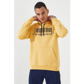 Tommy Life 87839 Hardal Nakışlı Kanguru Cep Standart Kalıp Kapüşonlu Erkek Sweatshirt
