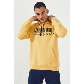 Tommy Life 87839 Hardal Nakışlı Kanguru Cep Standart Kalıp Kapüşonlu Erkek Sweatshirt