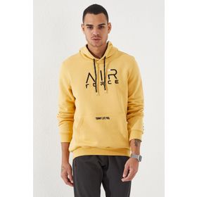Tommy Life 87839 Hardal Nakışlı Kanguru Cep Standart Kalıp Kapüşonlu Erkek Sweatshirt
