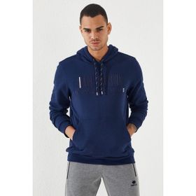 Tommy Life 87839 İndigo Nakışlı Kanguru Cep Standart Kalıp Kapüşonlu Erkek Sweatshirt