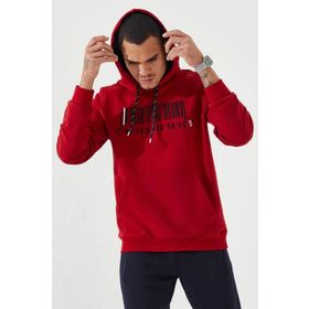 Tommy Life 87839 Kırmızı Erkek Nakışlı Kanguru Cep Standart Kalıp Kapüşonlu Sweatshirt