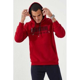 Tommy Life 87839 Kırmızı Erkek Nakışlı Kanguru Cep Standart Kalıp Kapüşonlu Sweatshirt